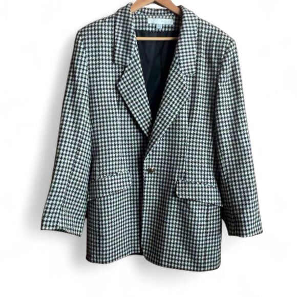 Vintage 80's/90's Made In USA Wool Houndstooth Womens Blazer - Picture 4 of 8